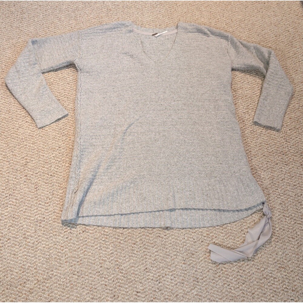 Free People Heart It Lace Up Sweater Womens Small Gray Oversized V Neck